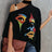 Ladies' Fashionable Slanted Shoulder Collar Printed T-shirt Top - Lootquake