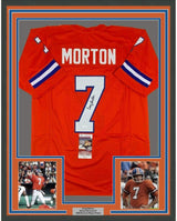 Camiseta de fútbol americano enmarcada, autografiada y firmada por Craig Morton, 35 x 39, color naranja de Denver, JSA COA