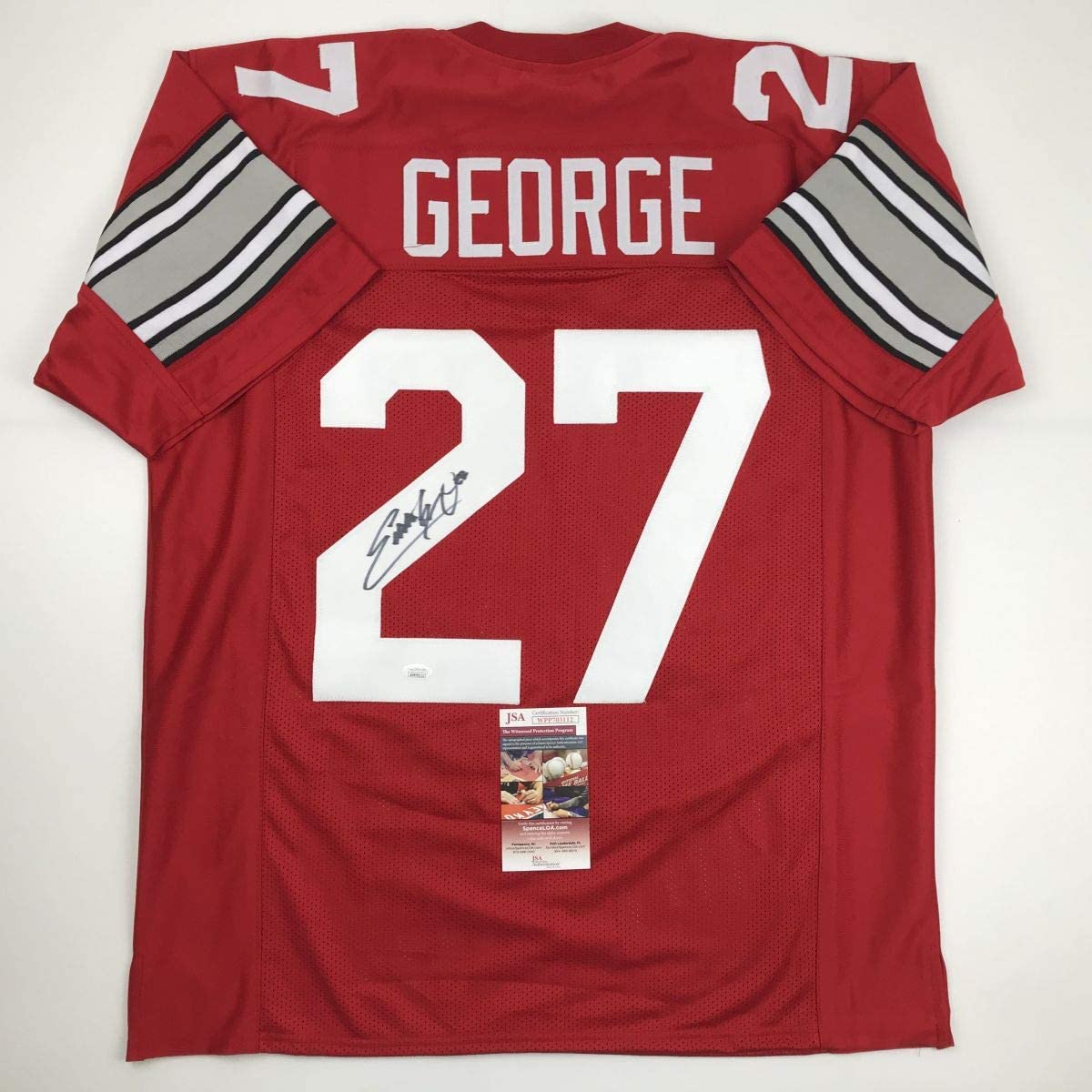 Camiseta de fútbol americano universitario autografiada/firmada por Eddie George, Ohio State, color rojo, JSA COA