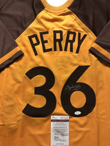Camiseta de béisbol retro amarilla de San Diego de Gaylord Perry autografiada y firmada por JSA COA