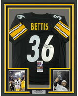 Framed Autographed/Signed Jerome Bettis 35x39 Pittsburgh Black Football Jersey JSA COA