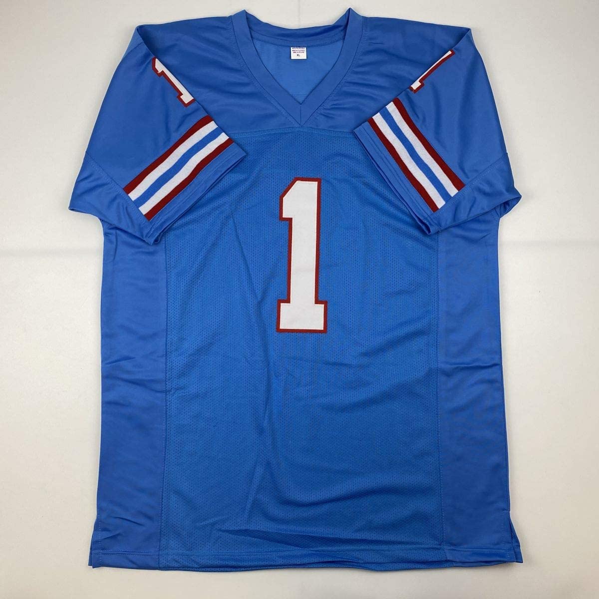 Camiseta de fútbol americano azul Houston del Salón de la Fama 06 de Warren Moon, autografiada y firmada por JSA COA