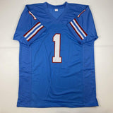 Camiseta de fútbol americano azul Houston del Salón de la Fama 06 de Warren Moon, autografiada y firmada por JSA COA