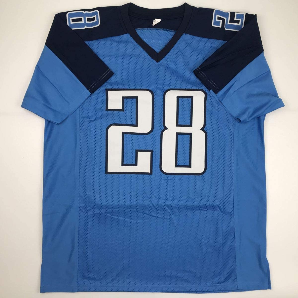 Camiseta de fútbol azul claro de Tennessee de Chris Johnson autografiada y firmada por JSA COA