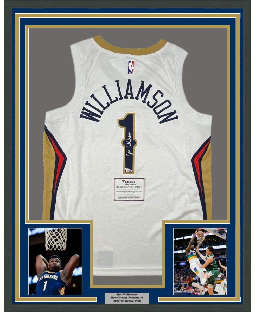 Camiseta de baloncesto Nike Swingman blanca de los New Orleans Pelicans, enmarcada, autografiada y firmada por Zion Williamson, 35 x 39, Fanatics COA