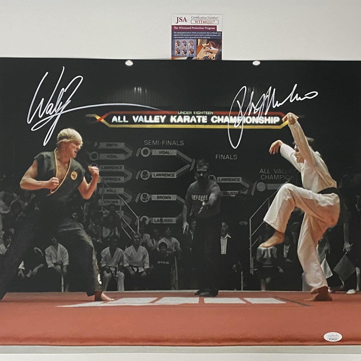 Foto autografiada/firmada por William Zabka y Ralph Macchio de Karate Kid, Cobra Kai, 16 x 20, JSA COA