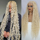 613 Blonde Boho Box Braids Wig | Curly Ends | Full Lace Front | Knotless Goddess Locs | Synthetic Braids