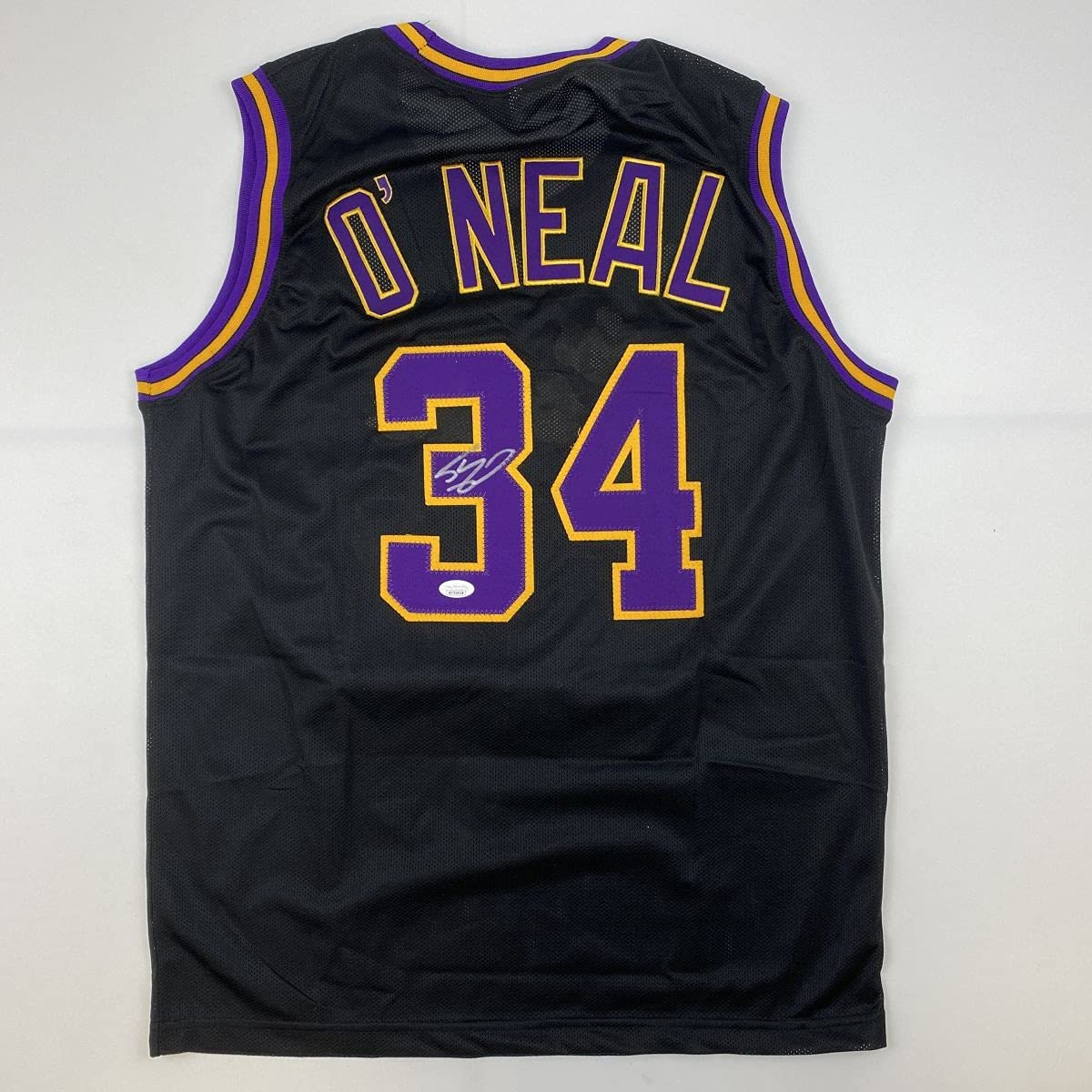 Camiseta de baloncesto negra autografiada/firmada de Shaquille Shaq O'Neal de Los Ángeles LA JSA COA