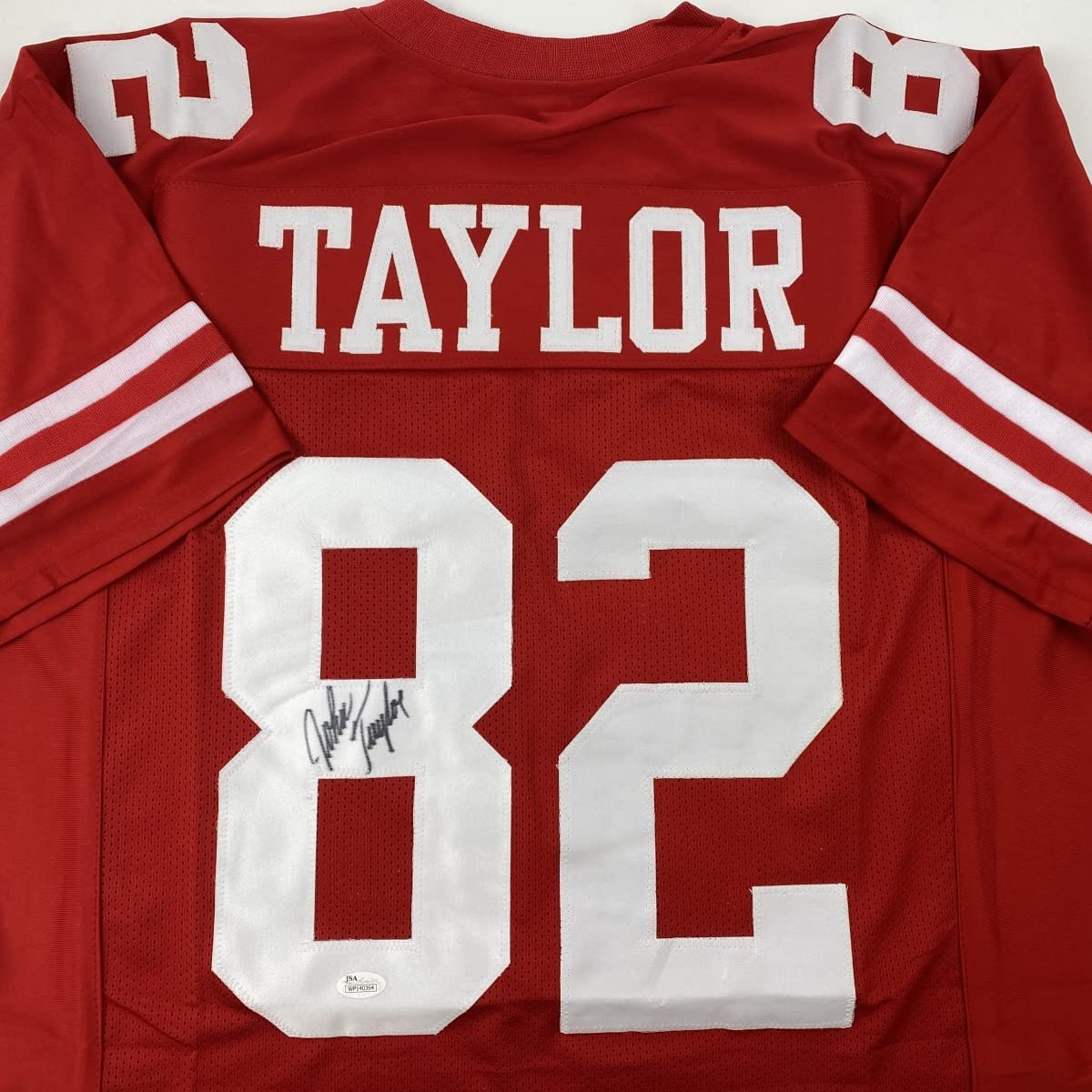 Camiseta de fútbol roja de San Francisco autografiada/firmada por John Taylor (JSA COA)