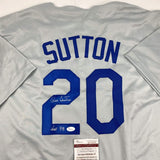 Autographed/Signed Don Sutton HOF 98 Los Angeles LA Grey Baseball Jersey JSA COA
