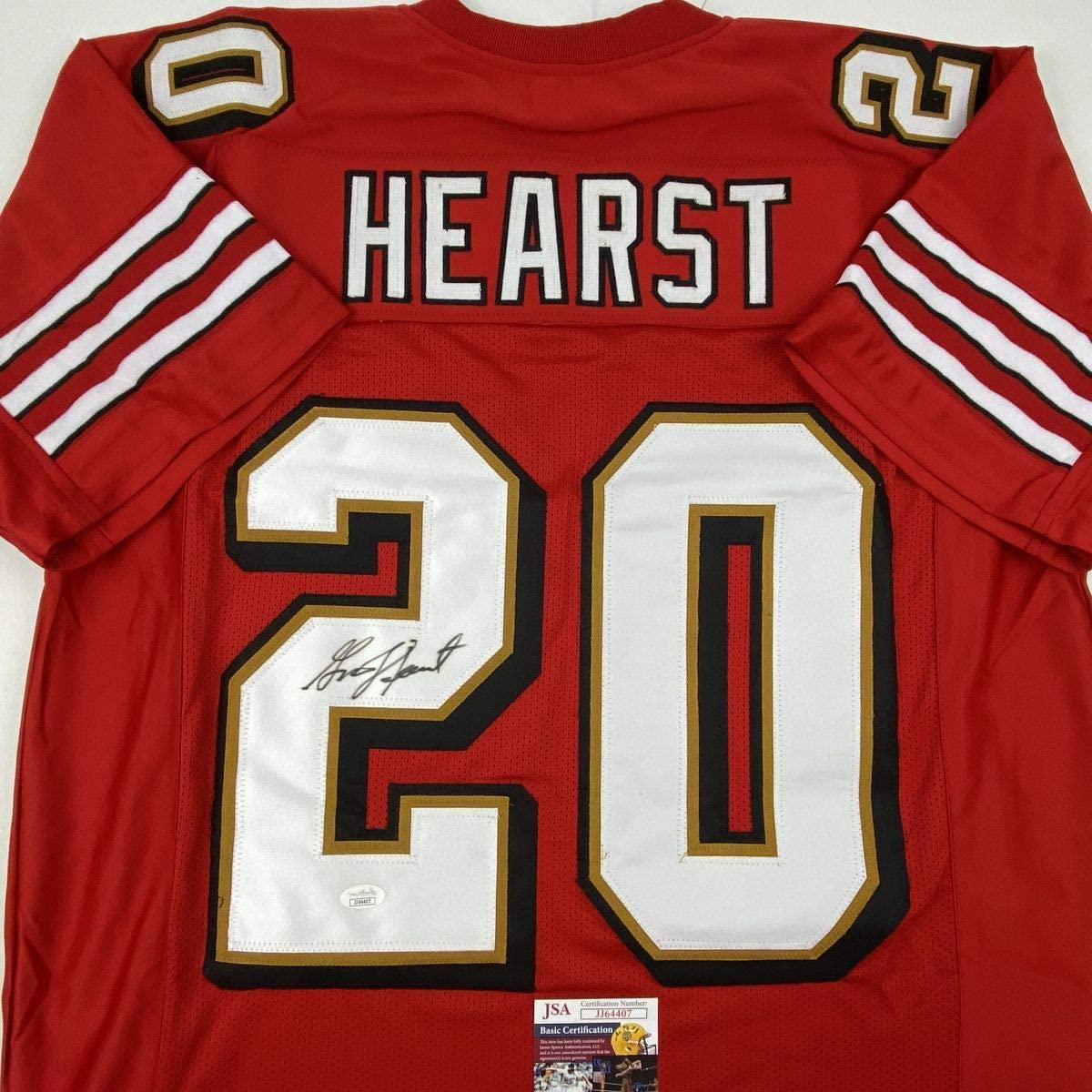 Camiseta de fútbol americano roja de San Francisco de Garrison Hearst autografiada/firmada JSA COA