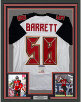 Camiseta de fútbol americano de Tampa Bay, blanca, enmarcada, autografiada y firmada por Shaquil Barrett, 35 x 39, certificado de autenticidad (PSA/DNA)