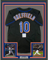 Framed Autographed/Signed Gary Sheffield 35x39 New York Black Baseball Jersey PSA/DNA COA