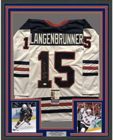 Framed Autographed/Signed Jamie Langenbrunner 35x39 Team USA United States White Hockey Jersey JSA COA