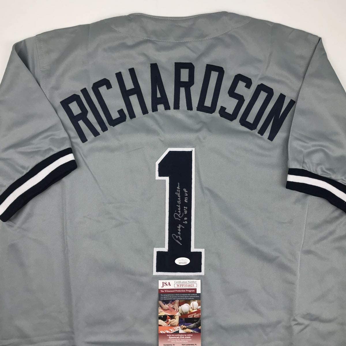 Autographed/Signed Bobby Richardson 60 WS MVP New York Grey Baseball Jersey JSA COA
