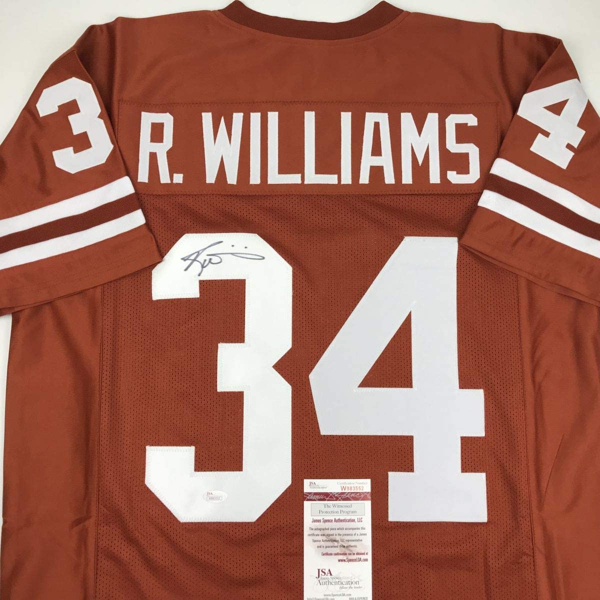 Camiseta de fútbol americano universitario de Texas naranja autografiada/firmada por Ricky Williams (JSA COA)