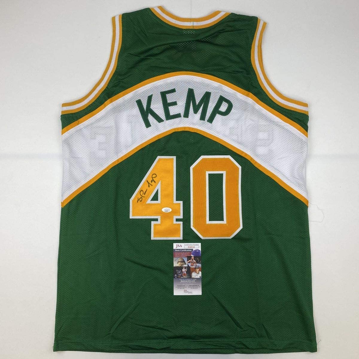 Camiseta de baloncesto verde de Seattle autografiada y firmada por Shawn Kemp (JSA COA)