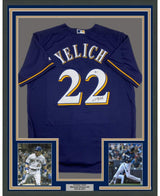 Camiseta de béisbol azul Milwaukee Beckett BAS COA enmarcada, autografiada y firmada por Christian Yelich, 35 x 39