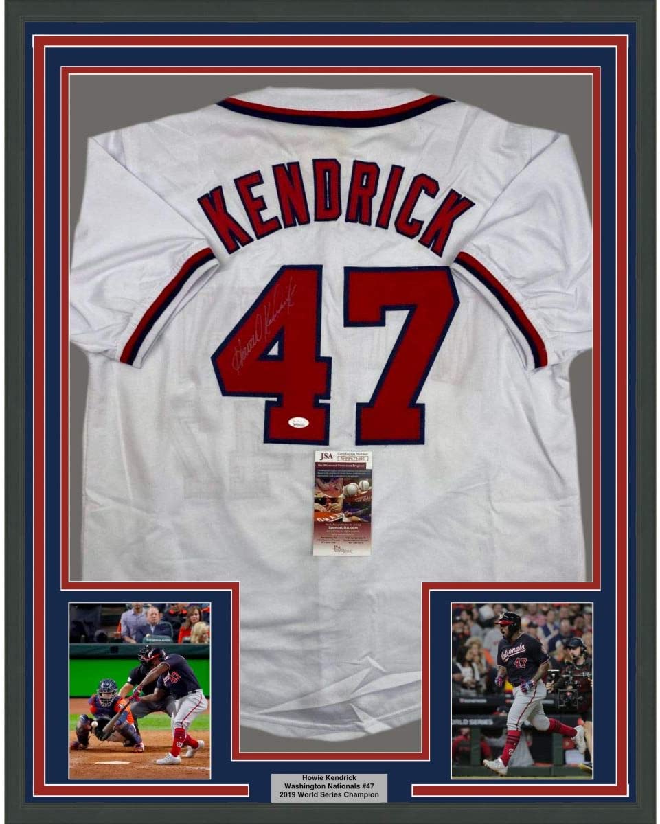 Camiseta de béisbol blanca de Washington de 35 x 39 de Howie Kendrick, enmarcada y autografiada, JSA COA