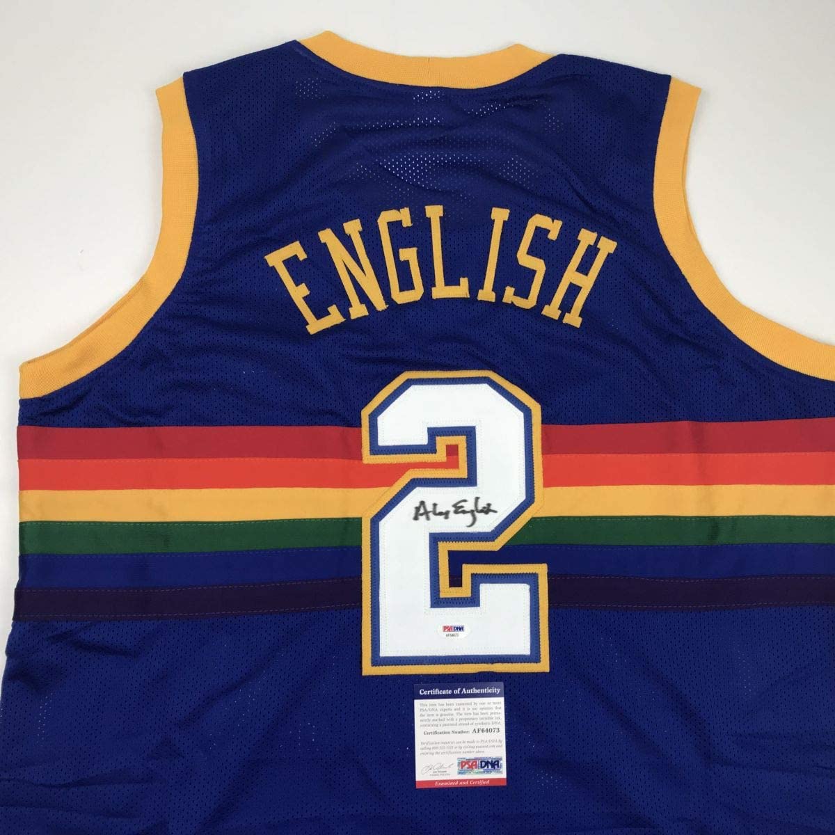 Camiseta de baloncesto azul Denver de Alex English autografiada y firmada con certificado de autenticidad de PSA y ADN
