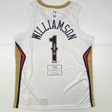 Autographed/Signed Zion Williamson New Orleans Pelicans White Swingman Nike Basketball Jersey Fanatics COA