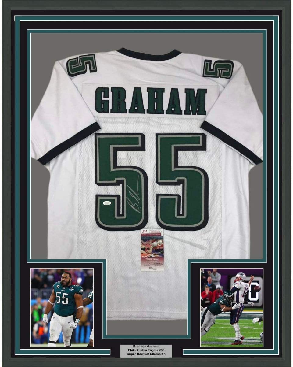 Camiseta de fútbol americano blanca de Filadelfia, enmarcada, autografiada y firmada por Brandon Graham, 35 x 39, JSA COA