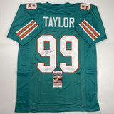 Camiseta de fútbol americano autografiada/firmada Jason Taylor Miami Teal JSA COA