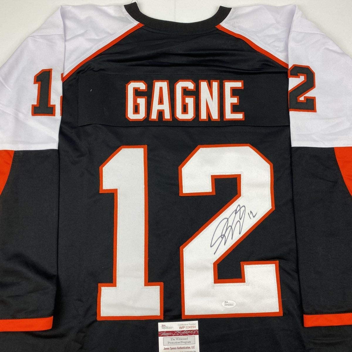 Camiseta de hockey negra de Filadelfia autografiada/firmada por Simon Gagne (JSA COA)