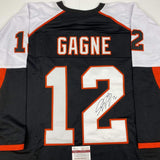 Camiseta de hockey negra de Filadelfia autografiada/firmada por Simon Gagne (JSA COA)