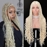 613 Blonde Boho Box Braids Wig | Curly Ends | Full Lace Front | Knotless Goddess Locs | Synthetic Braids