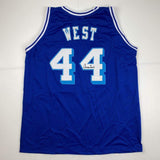 Autographed/Signed Jerry West Los Angeles LA Blue Basketball Jersey JSA COA