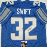 Autographed/Signed D'Andre Swift Detroit Blue Football Jersey JSA COA