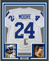 Camiseta de fútbol americano Baltimore HOF 75, enmarcada, autografiada y firmada por Lenny Moore, 35 x 39, color blanco, JSA COA