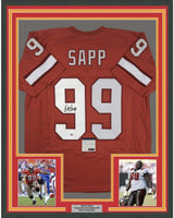 Camiseta de fútbol retro naranja de Tampa Bay, enmarcada, autografiada y firmada por Warren Sapp, 35 x 39, certificado de autenticidad (PSA/DNA)