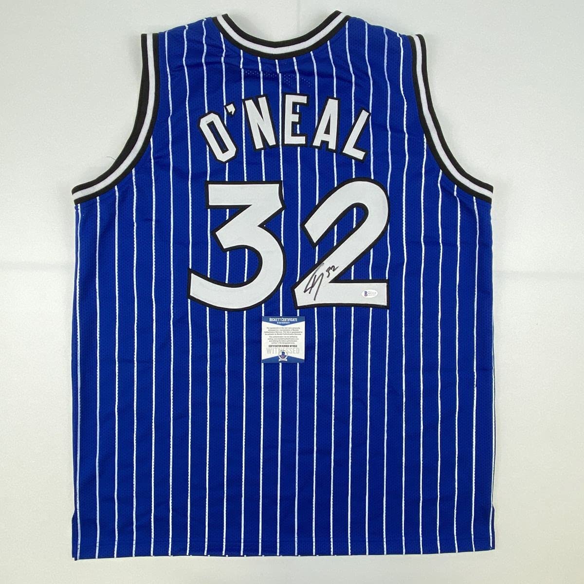 Autographed/Signed Shaquille Shaq O'Neal Orlando Blue Pinstripe Basketball Jersey Beckett BAS COA