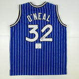 Autographed/Signed Shaquille Shaq O'Neal Orlando Blue Pinstripe Basketball Jersey Beckett BAS COA