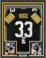 Camiseta de fútbol americano de Pittsburgh, negra, enmarcada, autografiada y firmada por Merril Hoge, 35 x 39, JSA COA