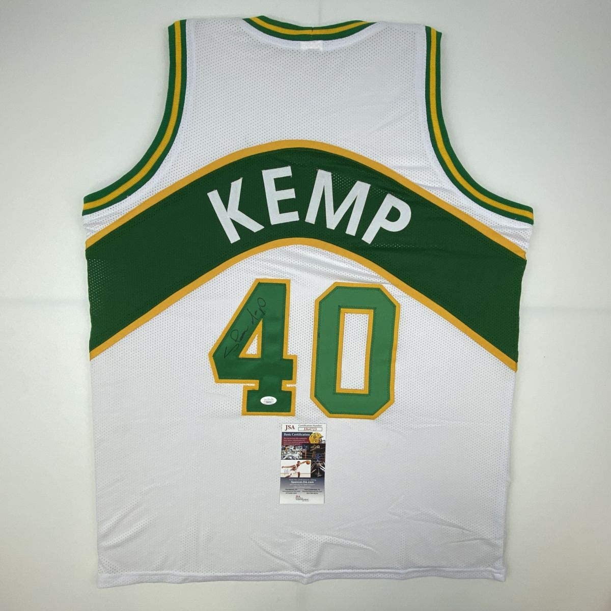 Camiseta de baloncesto blanca de Seattle autografiada y firmada por Shawn Kemp (JSA COA)