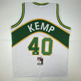 Camiseta de baloncesto blanca de Seattle autografiada y firmada por Shawn Kemp (JSA COA)