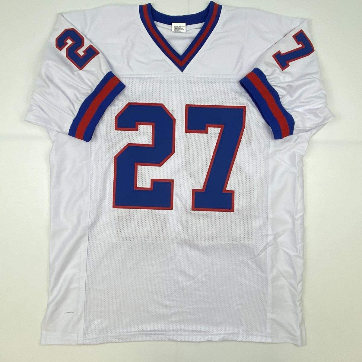 Camiseta de fútbol blanca de Nueva York autografiada/firmada por Rodney Hampton (JSA COA)