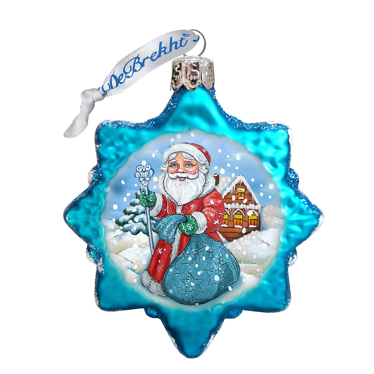 Adorno de Papá Noel con bolsa azul de vidrio de mercurio de G. DeBrekht - Decoración navideña de Papá Noel y muñeco de nieve - 777385