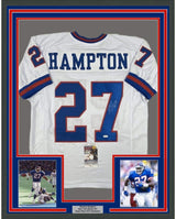 Camiseta de fútbol blanca de Nueva York de 35 x 39, enmarcada, autografiada y firmada por Rodney Hampton (JSA COA)