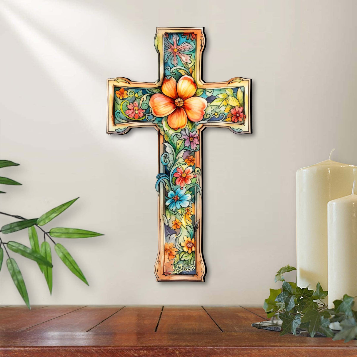 Easter Blossom Wooden Cross by G. Debrekht - Easter Spring Decor - 88165