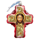 Jesus Face Cross Glass Ornament by G. DeBrekht - Nativity Holiday Decor - 758-006