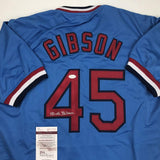 Camiseta de béisbol azul de St. Louis de Bob Gibson autografiada y firmada por JSA COA
