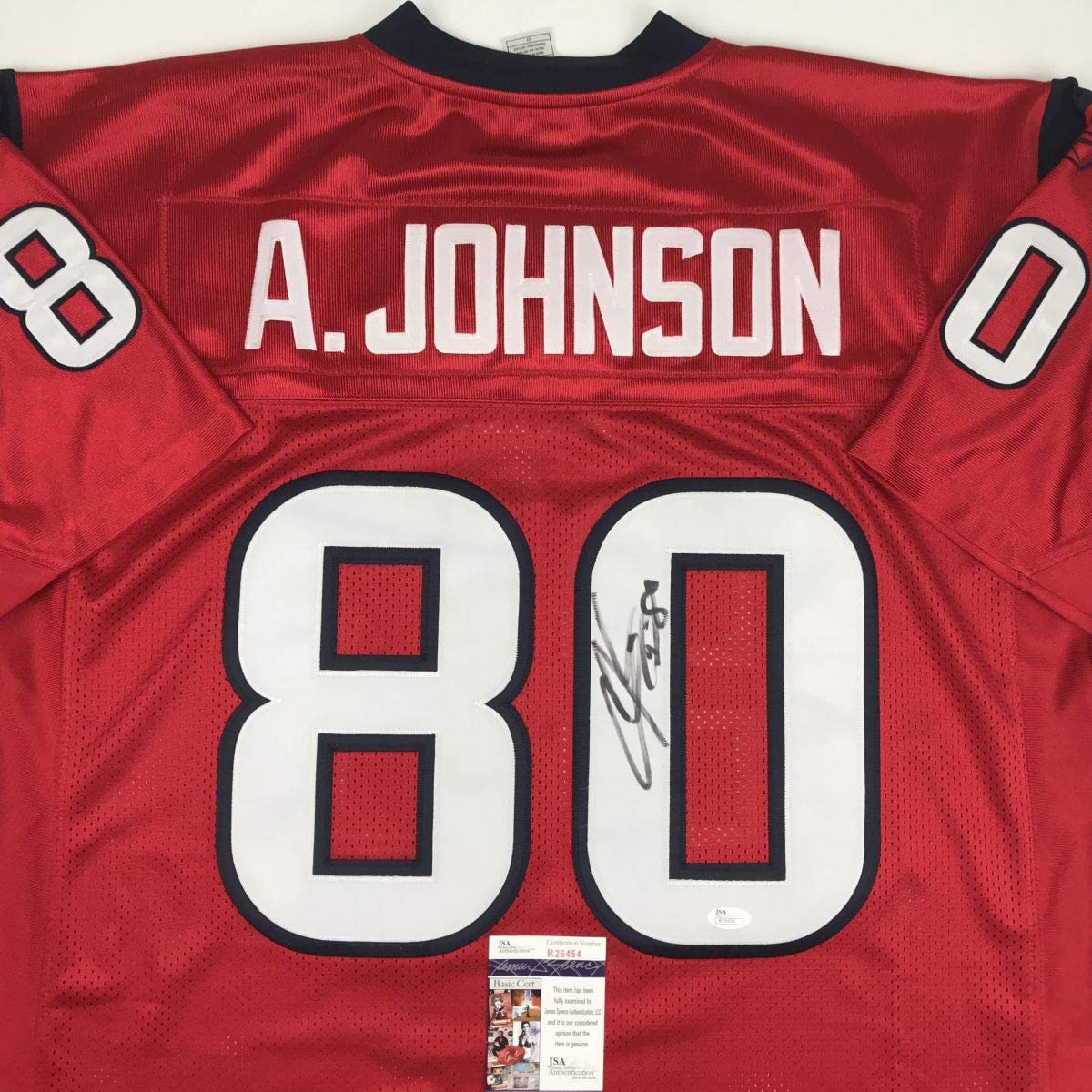 Camiseta de fútbol americano roja de los Houston Texans autografiada/firmada por Andre Johnson (JSA COA)