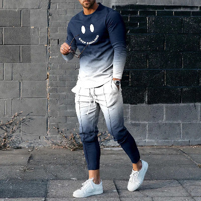 Round Neck Long Sleeve T-shirt Trousers Suit Men - Lootquake