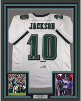Camiseta de fútbol americano de Filadelfia blanca, enmarcada, autografiada y firmada por DeSean Jackson, 35 x 39, con certificado de autenticidad (PSA/DNA)