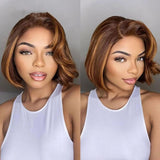200 Density Blonde Highlight Short Bob Wig | 13x4 Lace Frontal Pixie Cut | Brazilian Remy Hair