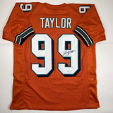 Camiseta de fútbol naranja autografiada/firmada de Jason Taylor Miami JSA COA